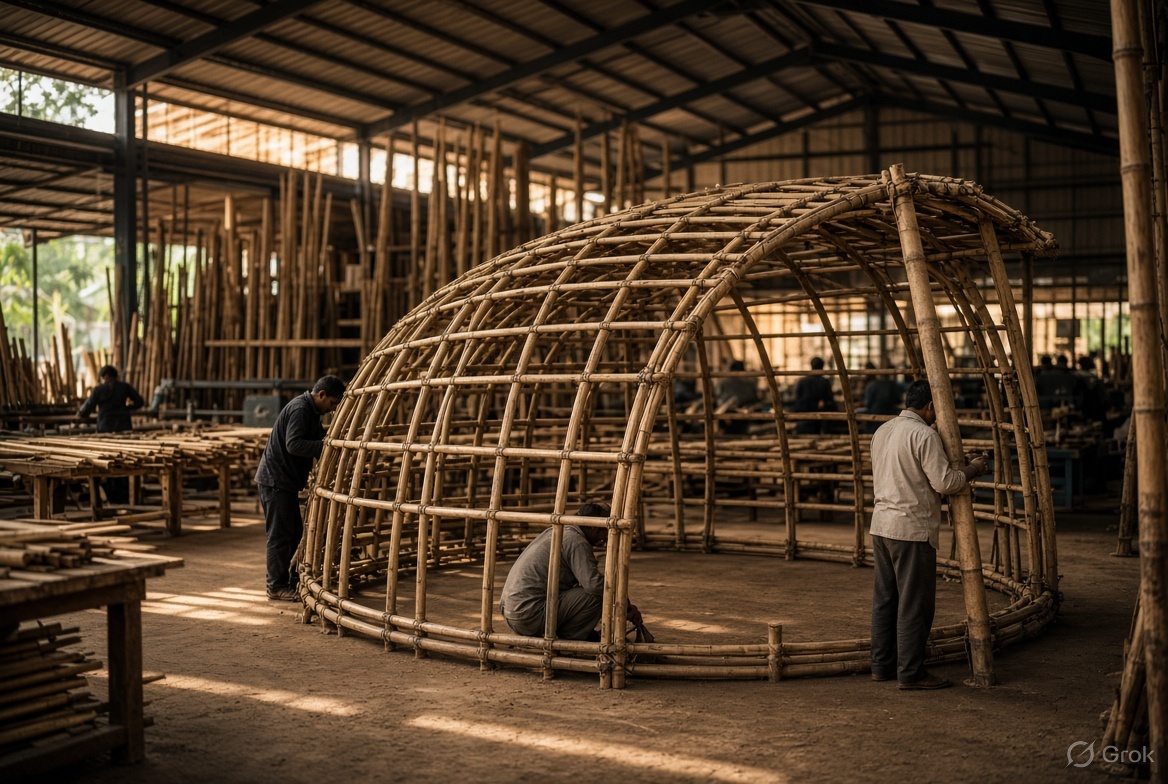 Assam workshop assembling a bamboo vault